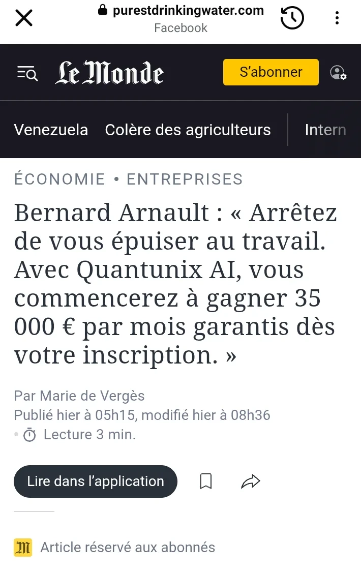 Première vue proposée au visiteur lors de l'ouverture de la page analysée