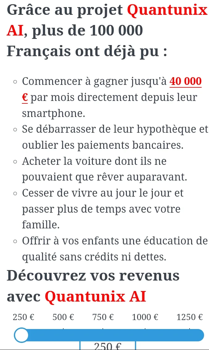 Promesses financières accompagnées d'un simulateur de revenus