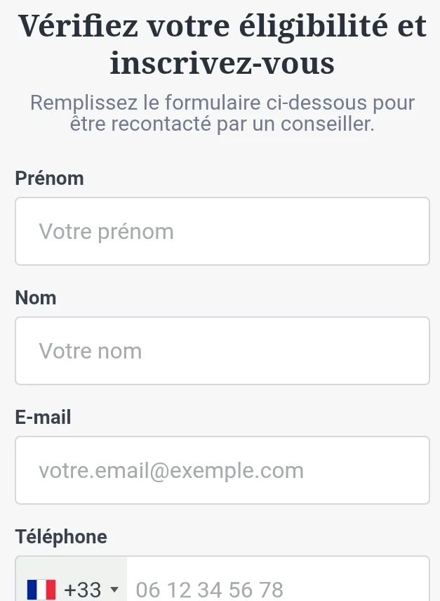Formulaire d'inscription proposé au visiteur