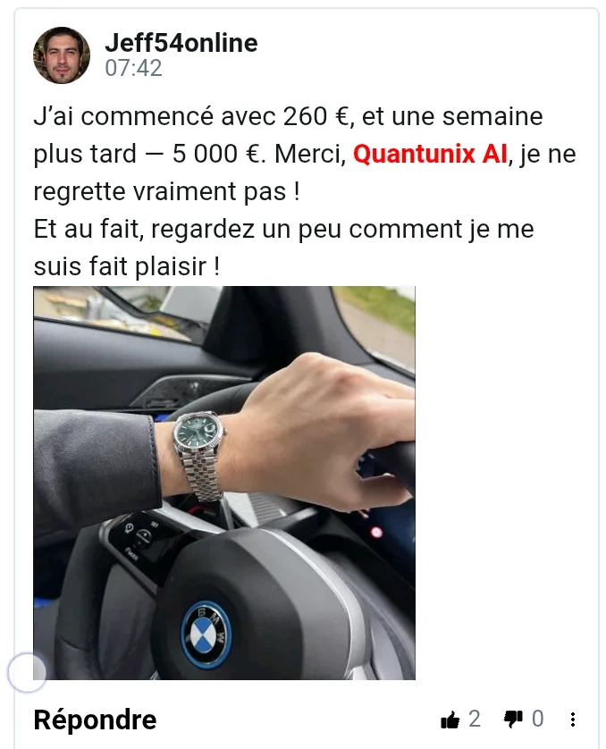 Premier témoignage utilisateur présenté dans la page