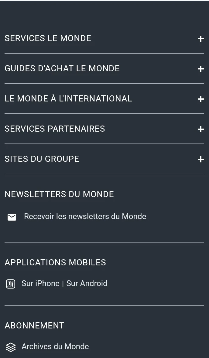 Services affichés dans le footer de la page analysée