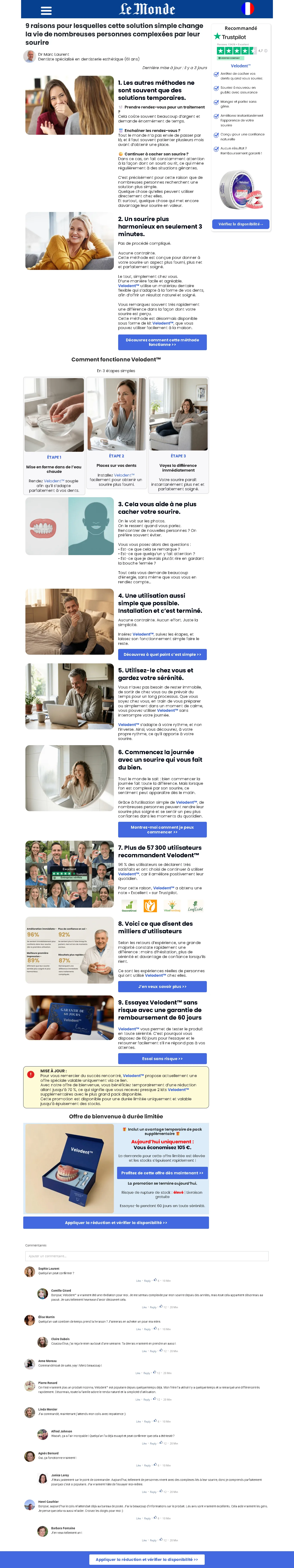 Advertorial Velodent utilisant les codes visuels d’un article de presse